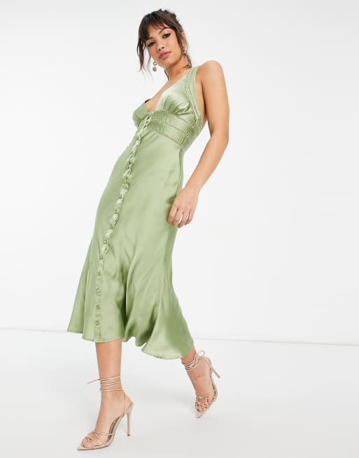 Satin button 2024 down dress