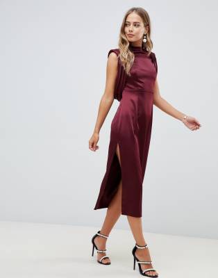 satin split midi dress