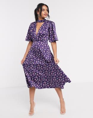 floral satin midi dress