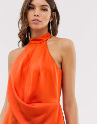 orange high neck dress