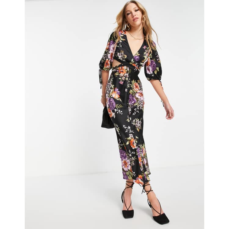 Pleated Floral-Print Satin Dress Mサイズ Pleated Floral-Print Satin Dress Mサイズ