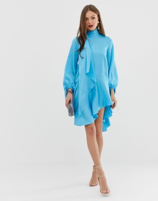 asos blue satin dress