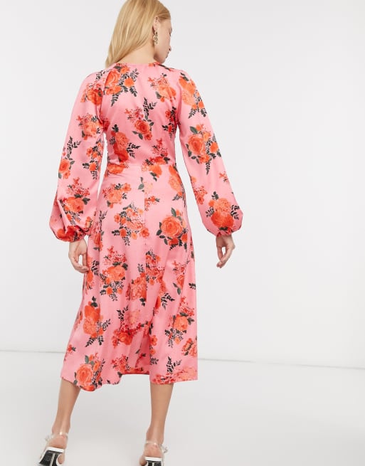 Asos pink sale floral midi dress