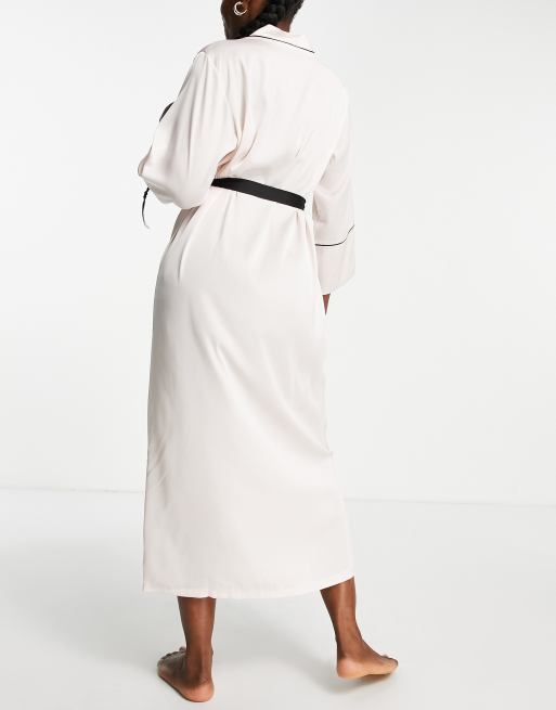 ASOS DESIGN satin midi robe with contrast piping in champagne