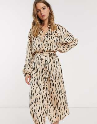 animal print shirt midi dress