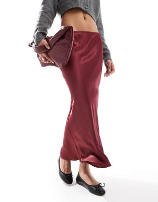 Asos Design Satin Midi Skirt In Red