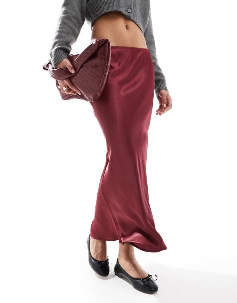 ASOS DESIGN  satin midi skirt in burgundy