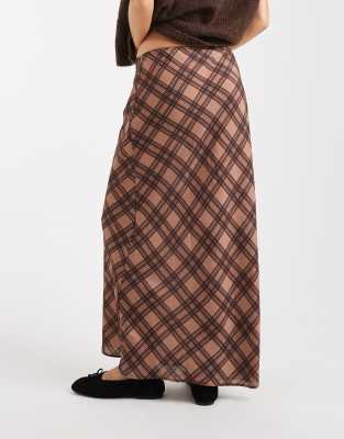 Asos Design Satin Midi Skirt In Brown