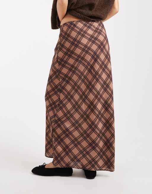 ASOS DESIGN satin midi skirt in plaid