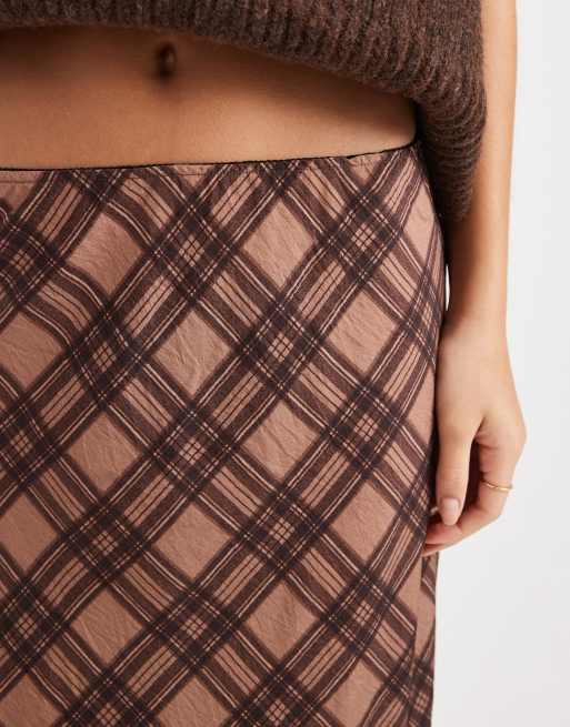 ASOS DESIGN satin midi skirt in plaid