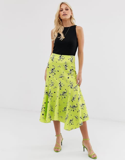 button front floral drop hem maxi skirt