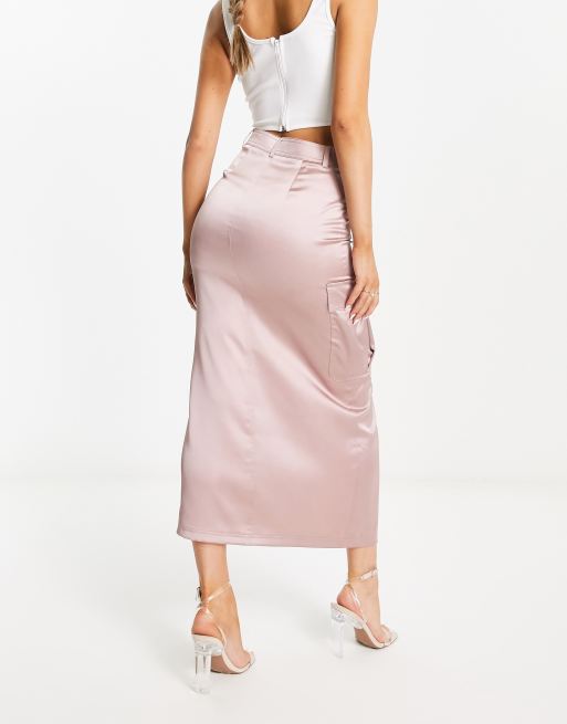 Satin skirt with clearance pockets