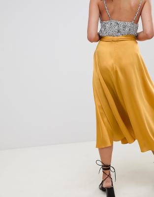 ASOS DESIGN satin midi skirt with self belt ASOS