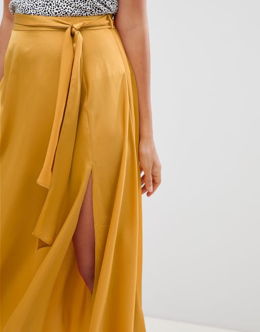 Asos design satin midi 2025 skirt with self belt