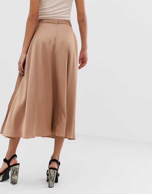 Asos design satin midi 2025 skirt with self belt