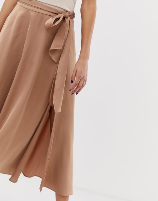 Asos design satin midi 2025 skirt with self belt