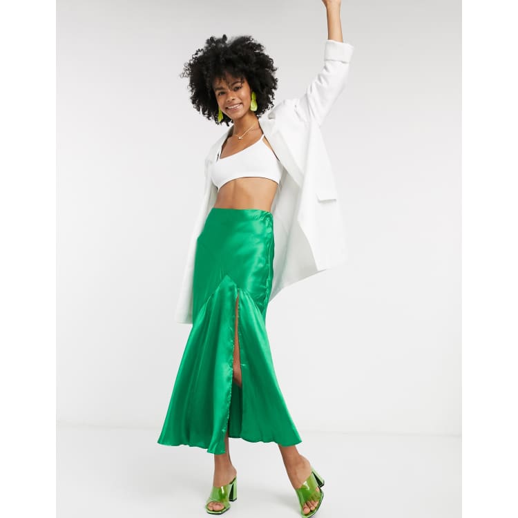 Green Satin Midi Skirt | peacecommission.kdsg.gov.ng