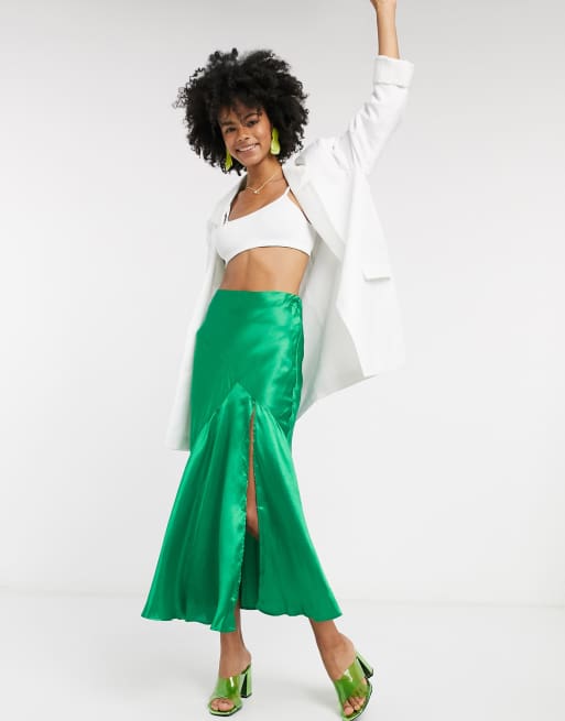 Green satin outlet skirt