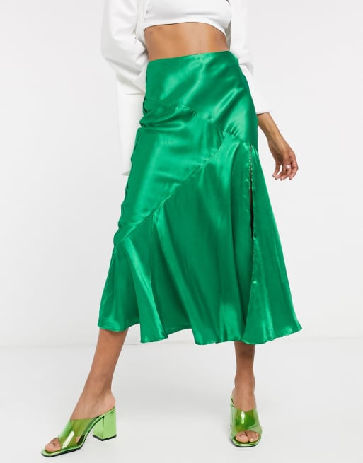 Asos satin pleated midi skirt with thigh clearance split