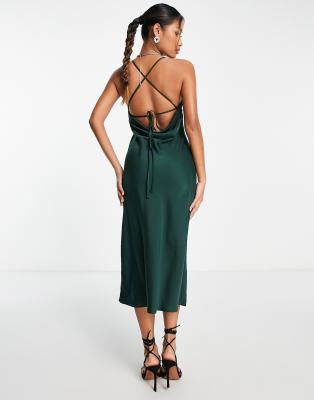 ASOS DESIGN satin midi slip dress with velvet bodice detail in forest green