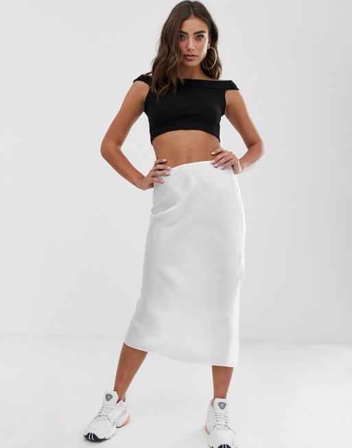 Asos design satin midi outlet skirt with self belt