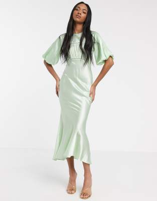 satin midi dress green