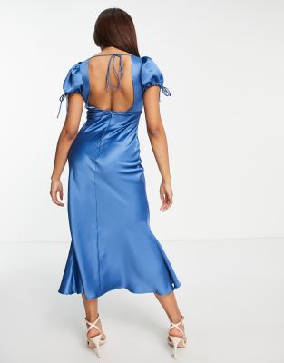 asos design satin tie front midi dress ASOS DESIGN Maternity satin tie front midi dress with button detail
