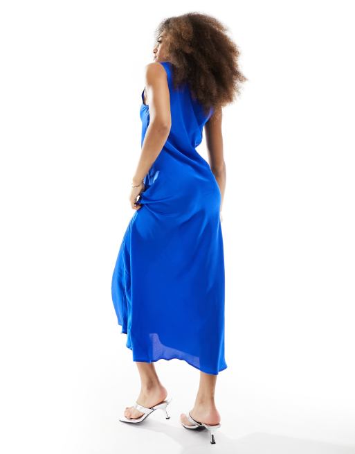ASOS DESIGN Satin Midikleid in Kobaltblau ASOS