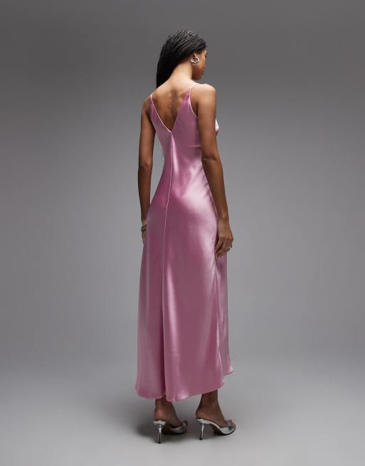 ASOS DESIGN – Satin-Midikleid in Zuckerrosa mit hohem Trägeransatz, 2 von 4