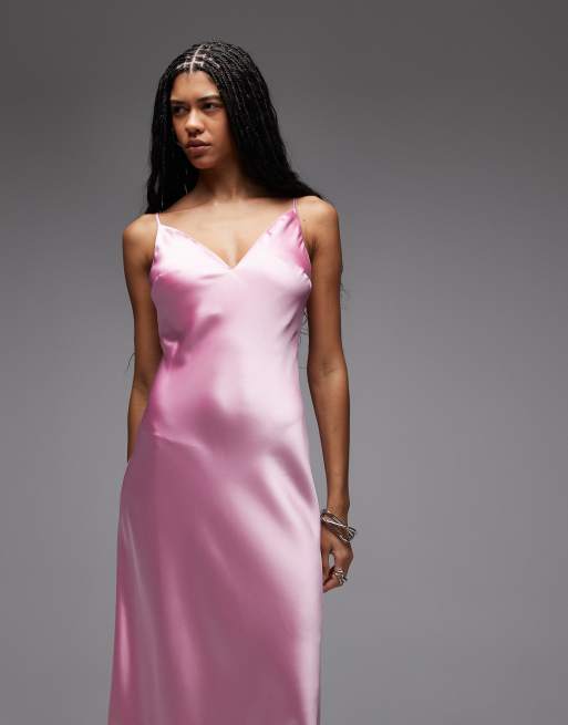 ASOS DESIGN – Satin-Midikleid in Zuckerrosa mit hohem Trägeransatz, 3 von 4