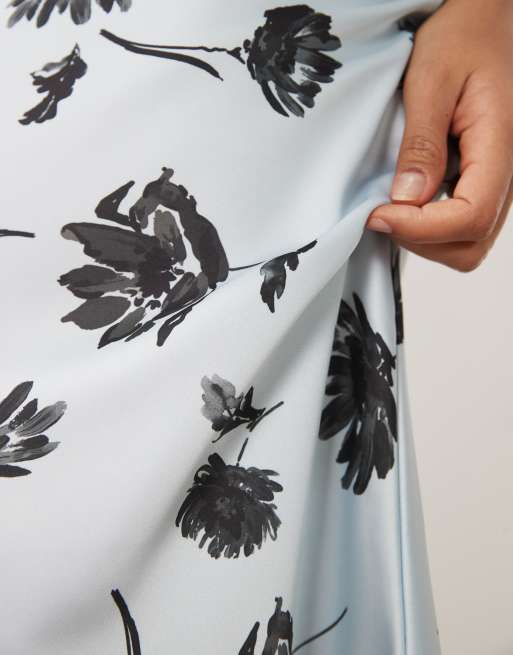 ASOS DESIGN Satin-Midirock im 90er-Jahre-Stil mit Blumenmuster in Blau, Kombiteil, 4 von 5