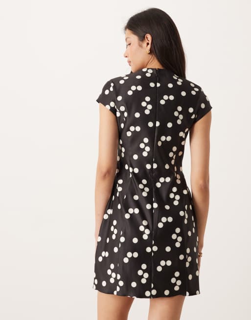 ASOS DESIGN satin mini dress with cap sleeve in black and white polka dot, 4 of 4