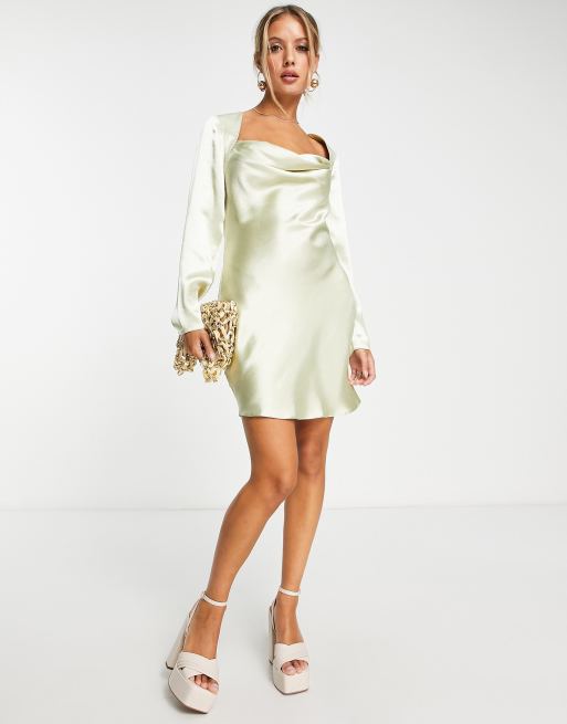 Cowl play cowl neck satin outlet midi dress in oyster white