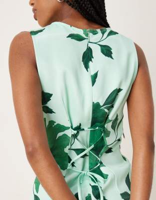 Asos Design Satin Mini Dress With Lace Up Back Cinching Detail In Green