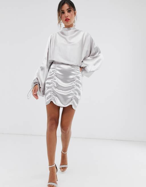 Asos satin mini on sale dress with ruched skirt