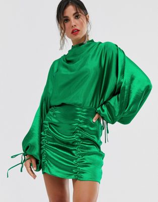 satin ruched skirt