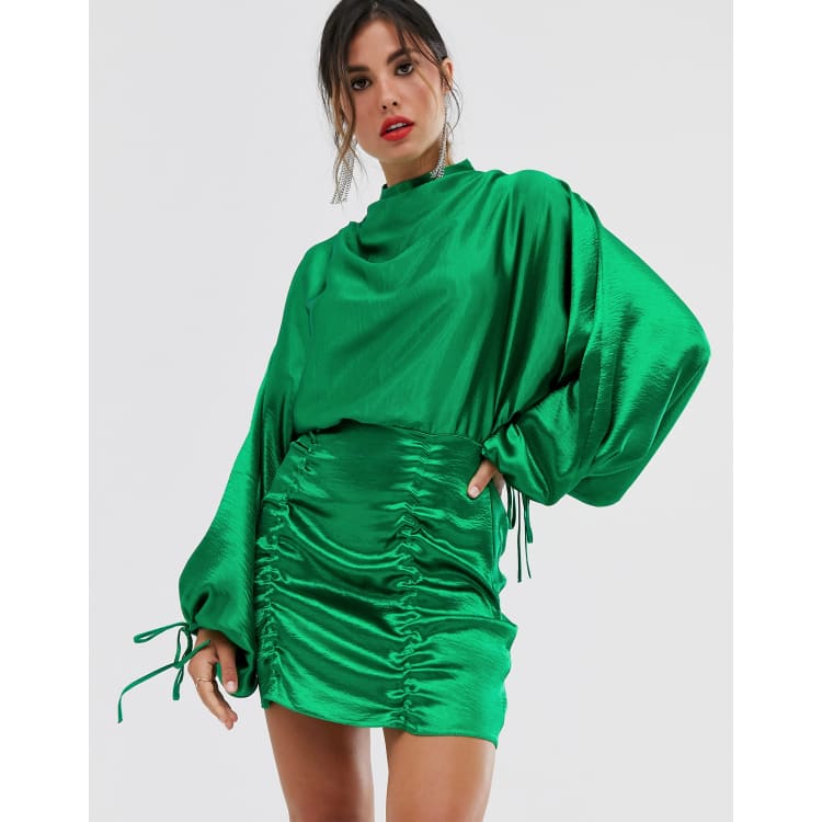 ASOS DESIGN satin mini dress with ruched skirt and blouson top | ASOS