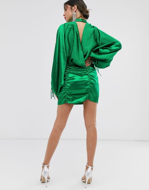 Asos satin mini shop dress with ruched skirt