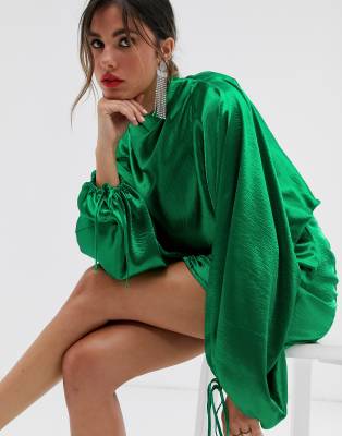 asos green silk dress
