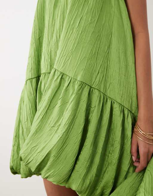 ASOS DESIGN satin mini racer dress with asymmetric bubble hem in green, 3 of 4