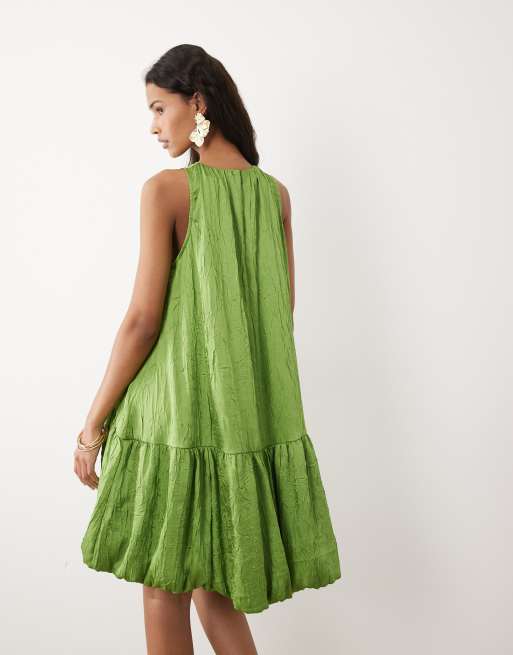 ASOS DESIGN satin mini racer dress with asymmetric bubble hem in green, 4 of 4