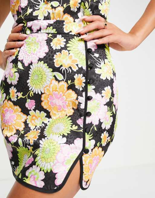 Floral satin jacquard outlet mini skirt