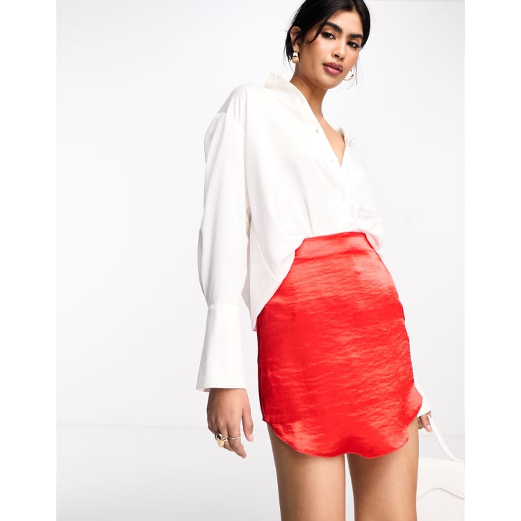 ASOS DESIGN satin mini skirt with curved hem in red