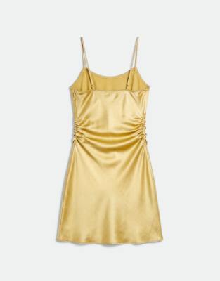 short gold slip dress ASOS DESIGN satin mini in ocher PUSHVIP
