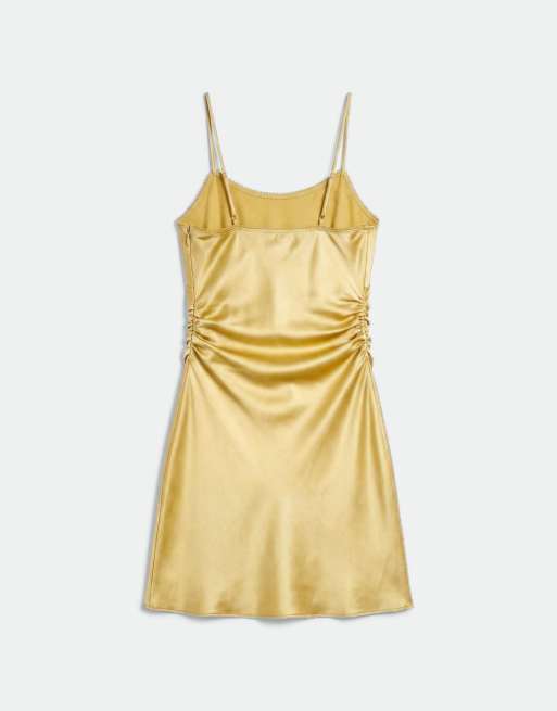 ASOS DESIGN satin mini slip dress in ocher, 6 of 8