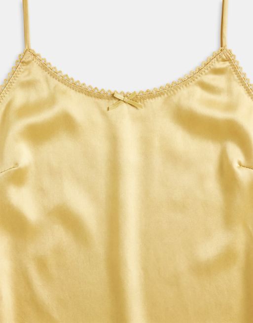 ASOS DESIGN satin mini slip dress in ocher, 7 of 8