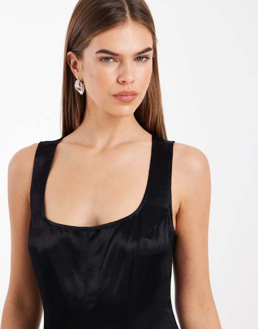 ASOS DESIGN – Satin-Minikleid in Schwarz mit eckigem Ausschnitt und Korsettdetail, 4 von 4
