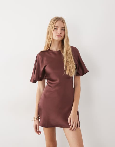 ASOS DESIGN Satin-Minikleid mit Cape-Rückendetail in Burgunderrot - view 1