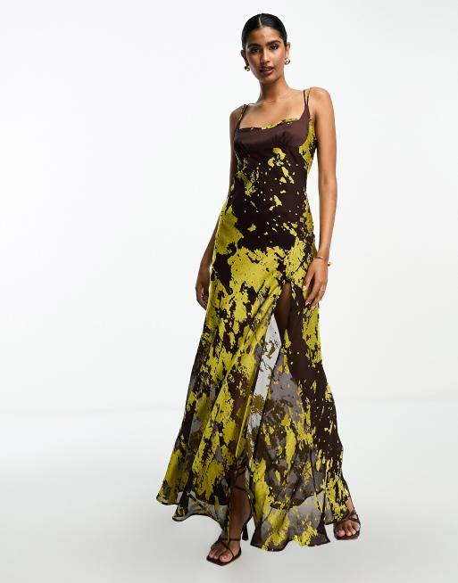 ASOS DESIGN satin mix double strap maxi dress in devore abstract print