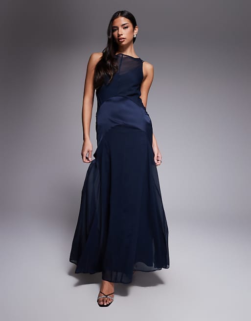maxi dress dark blue One Shoulder Draped Navy Cut with care to drape beautifully from empire line to full flowing skirt Dark Navy Blue Maxi Dress